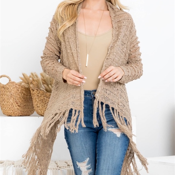 #12 Mocha fringe cardigan sweater - Picture 9 of 15